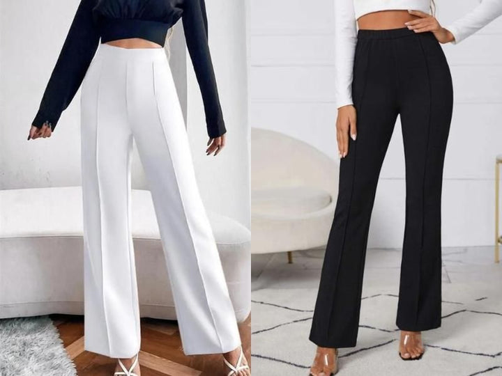 Women's Nontransparent Fabric Classic-Stylish Pant Pack of 2 (Black & White)